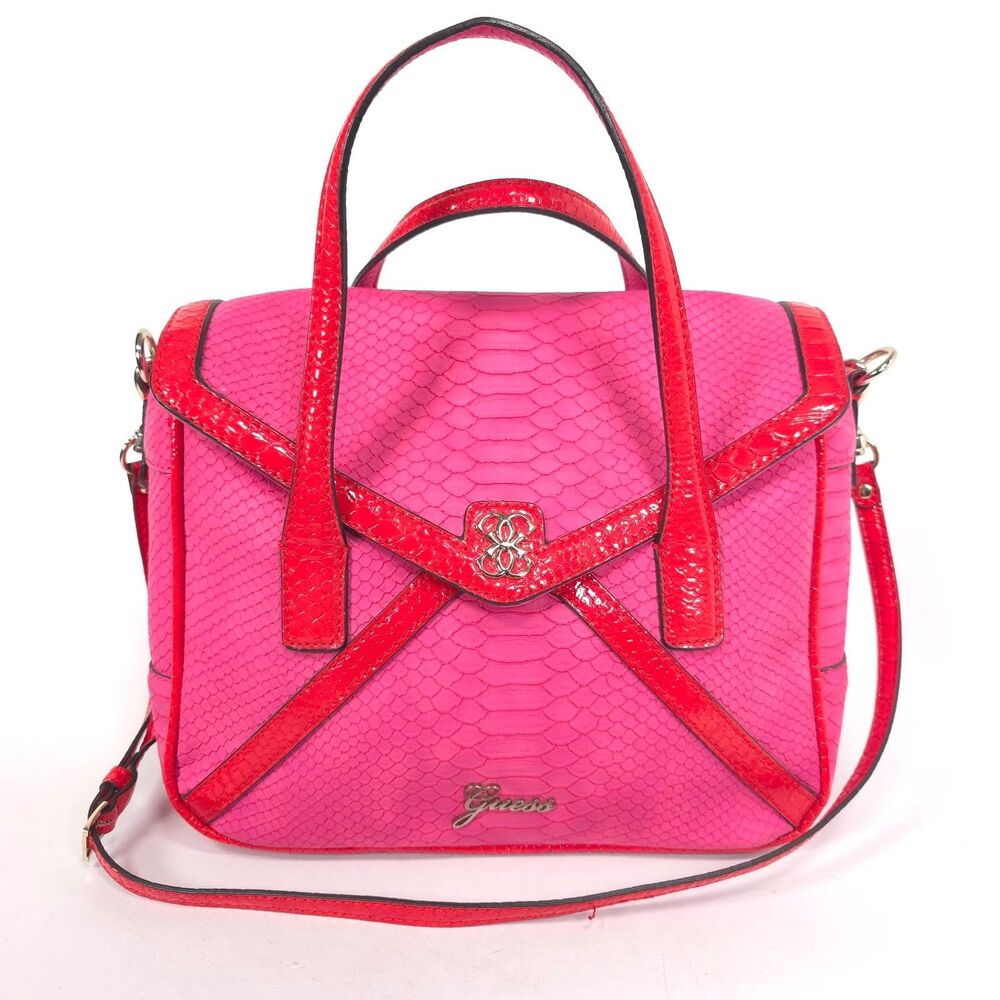 GUESS Women's New Handbag Snake Print Satchel Pink Red CONFESSION VG362918